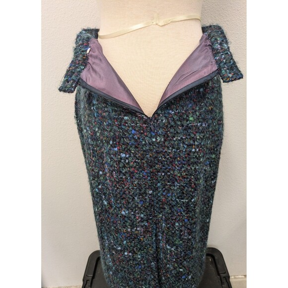 Vintage Y2K Blue Multicolored Rainbow Wool Blend Tweed Boucle Pencil Skirt sz XS - Picture 10 of 11